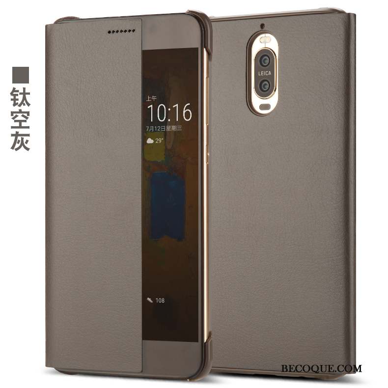 Huawei Mate 9 Pro Coque De Téléphone Clamshell Étui En Cuir Protection Téléphone Portable Gris
