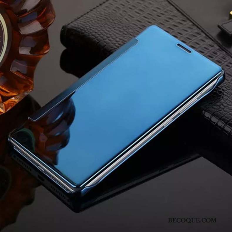 Huawei Mate 9 Étui En Cuir Coque Miroir Bleu De Téléphone Protection