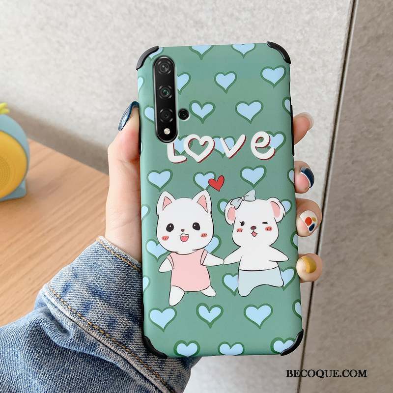 Huawei Nova 5t Dessin Animé Délavé En Daim Coque De Téléphone Vert Nouveau Personnalité