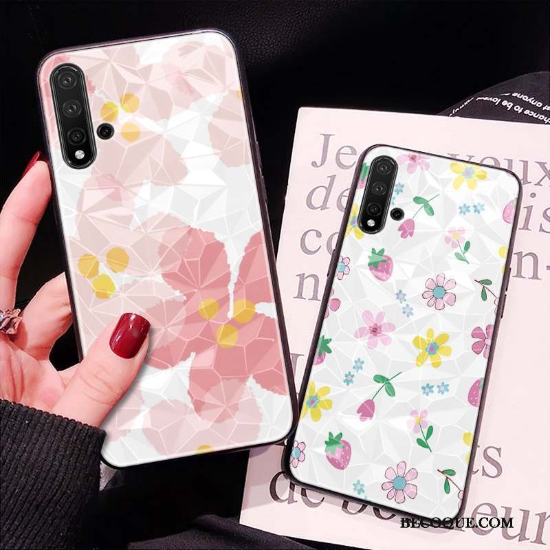 Huawei Nova 5t Tout Compris Net Rouge Rose Losange Modèle Fleurie Coque De Téléphone