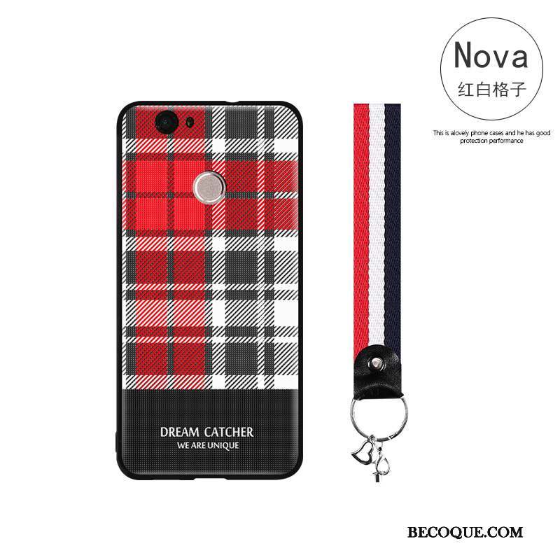 Huawei Nova Coque Tout Compris Gaufrage Rouge Simple Étui Incassable