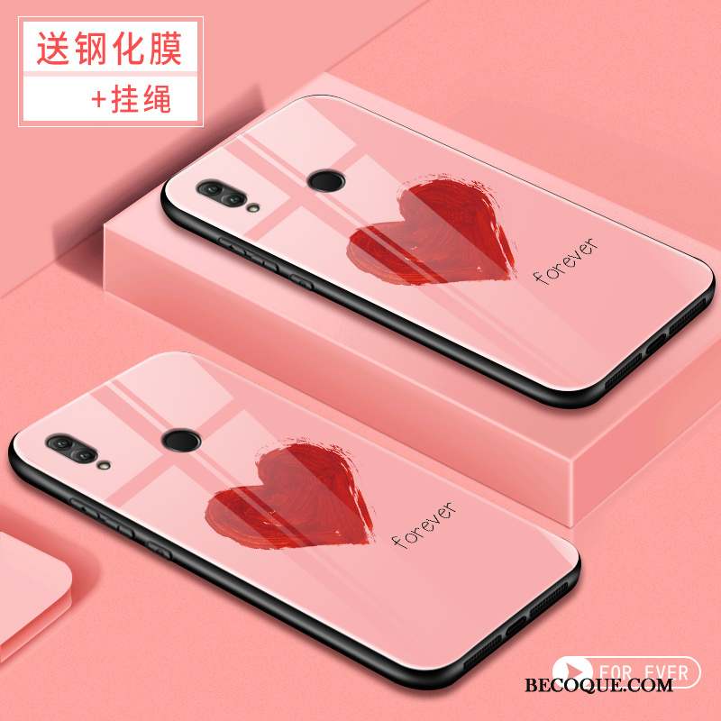 Huawei P Smart 2019 Coque Tendance Protection Net Rouge Verre Dessin Animé Rose