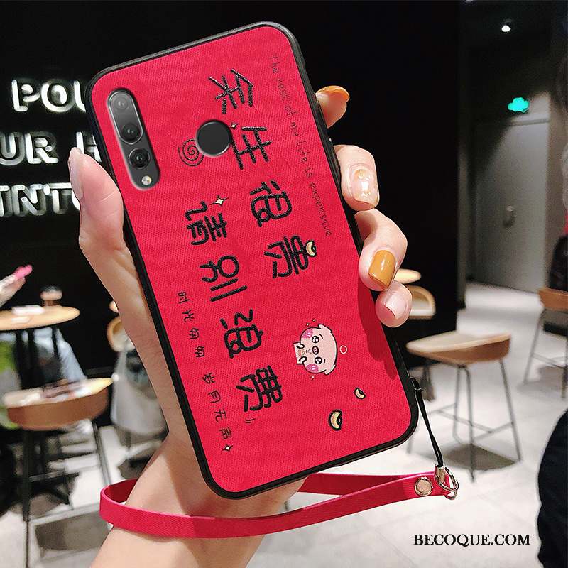 Huawei P Smart+ 2019 Coque Tissu Personnalité Protection Fluide Doux Étui Rouge