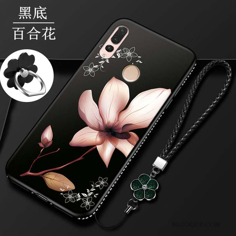 Huawei P Smart+ 2019 Silicone Noir Nouveau Protection Coque De Téléphone Fleur