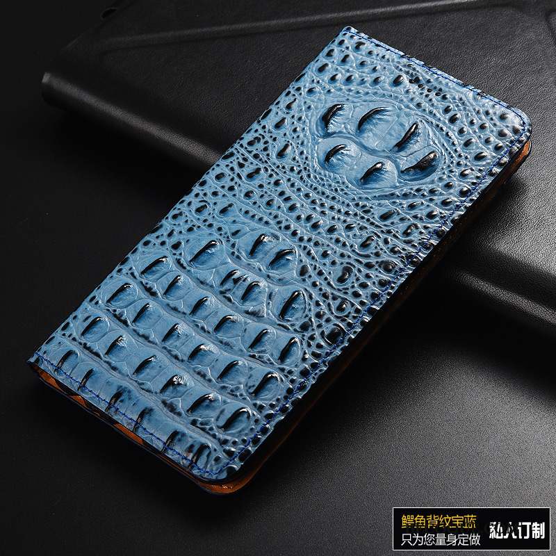 Huawei P Smart 2019 Tout Compris Cuir Véritable Crocodile Coque De Téléphone Bleu Modèle Fleurie