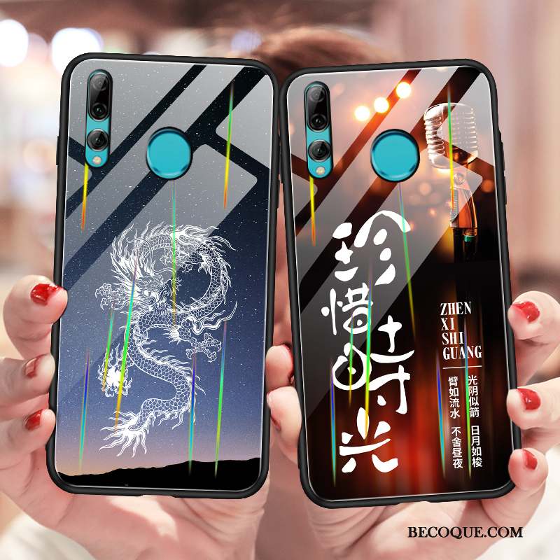 Huawei P Smart+ 2019 Verre Trempé Créatif Dragon Lumineuses Tendance Coque De Téléphone