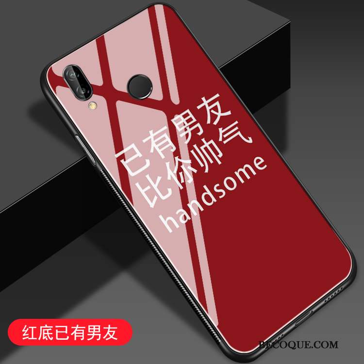 Huawei P Smart+ Coque Beau Incassable Amoureux Tendance Net Rouge Verre