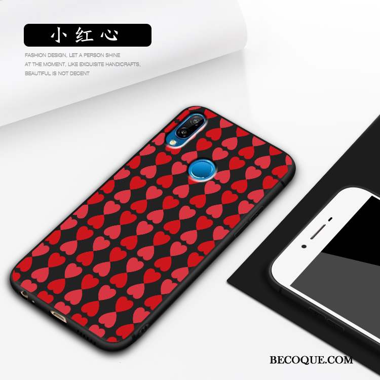 Huawei P Smart+ Coque De Téléphone Fluide Doux Gaufrage Protection Étui Rouge