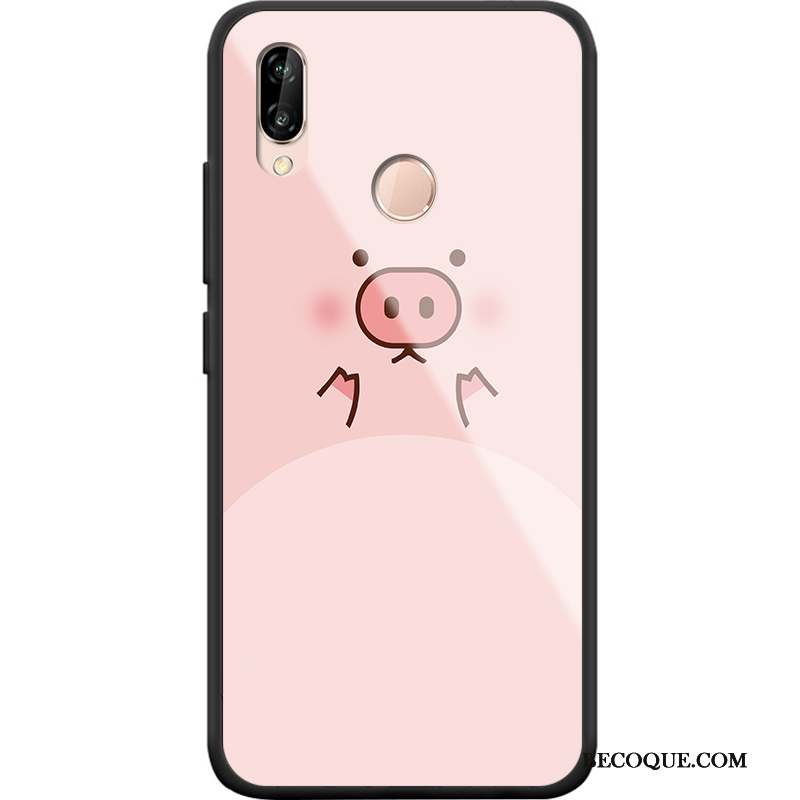 Huawei P Smart+ Coque Rose Étui Incassable Tendance Verre Fluide Doux