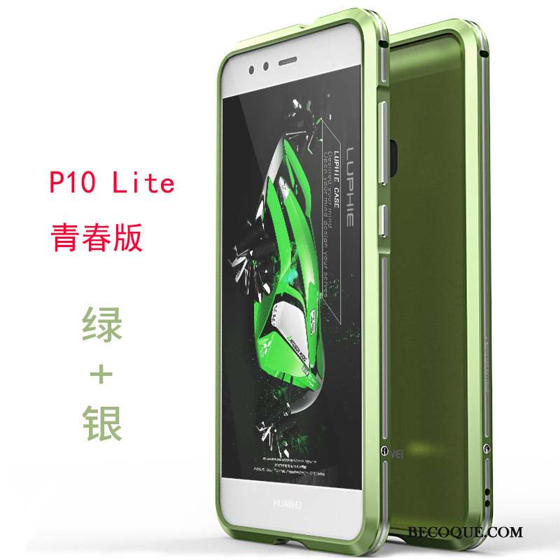 Huawei P10 Lite Coque Jeunesse Métal Protection Border Étui Vert