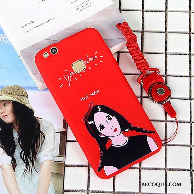 Huawei P10 Lite Coque Rouge Protection Jeunesse Ornements Suspendus Dessin Animé Étui