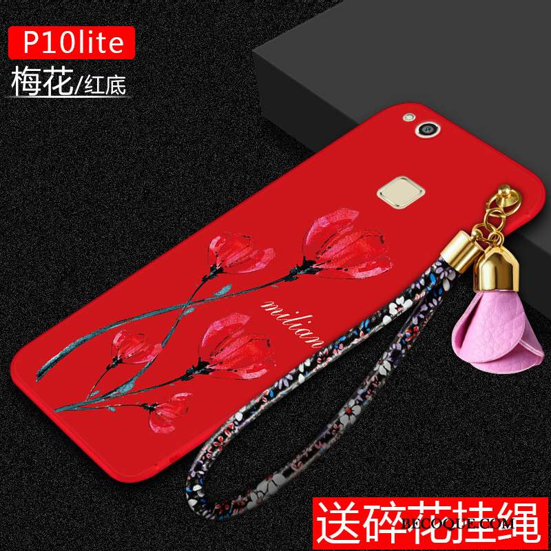 Huawei P10 Lite Tout Compris Délavé En Daim Incassable Rouge Protection Coque De Téléphone