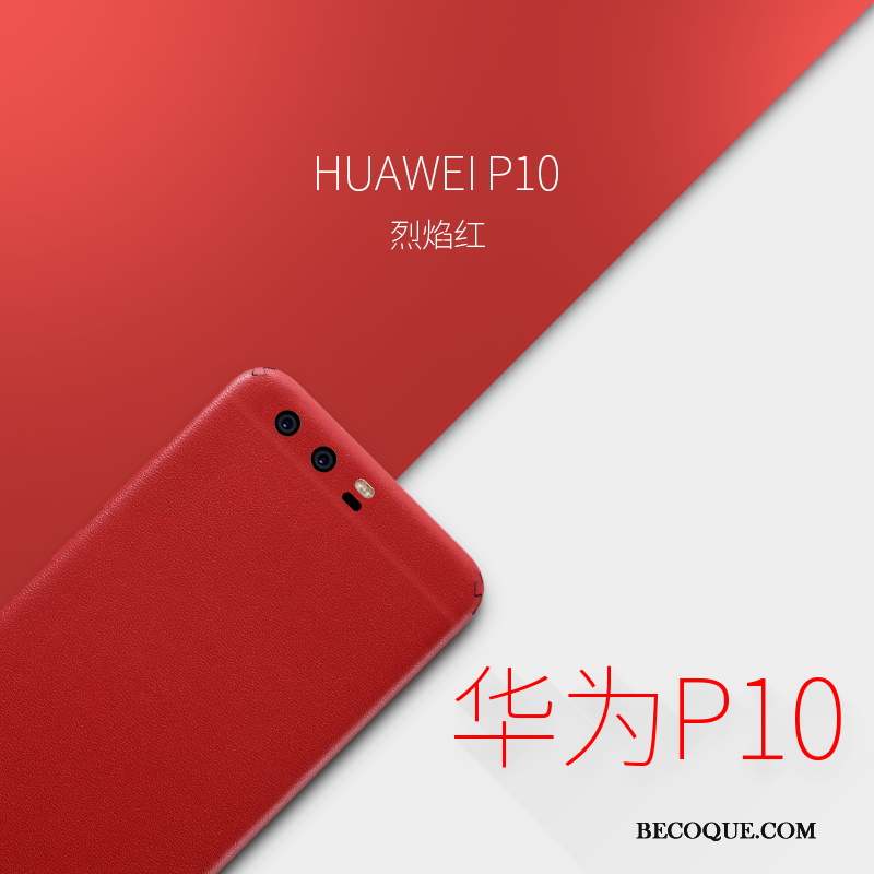 Huawei P10 Membrane Étui Étui En Cuir Coque De Téléphone Rouge Protection