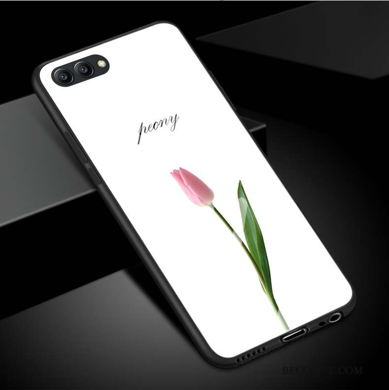 Huawei P10 Plus Blanc Rose Silicone Simple Verre Coque De Téléphone