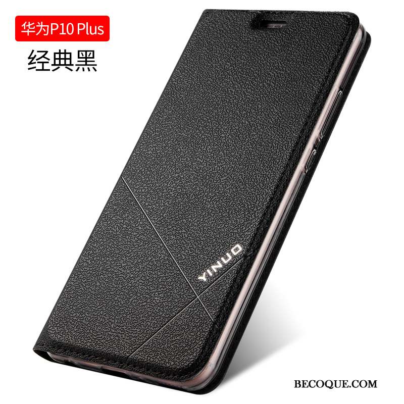 Huawei P10 Plus Coque Clamshell Tout Compris Étui Étui En Cuir Fluide Doux Noir