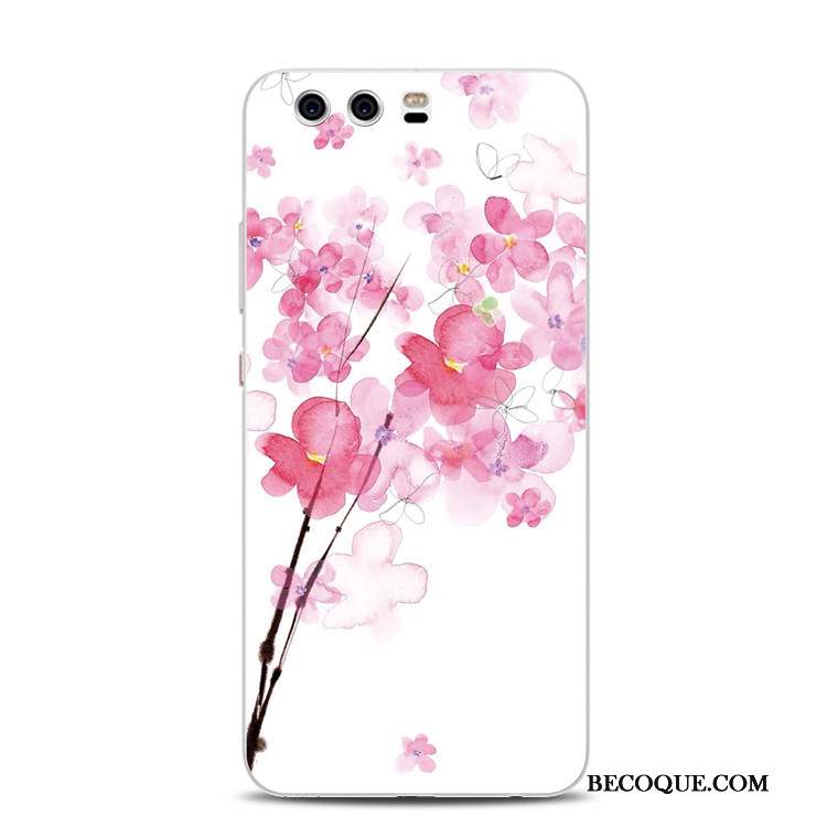 Huawei P10 Plus Coque Gaufrage Rose Support Silicone Fluide Doux Tout Compris