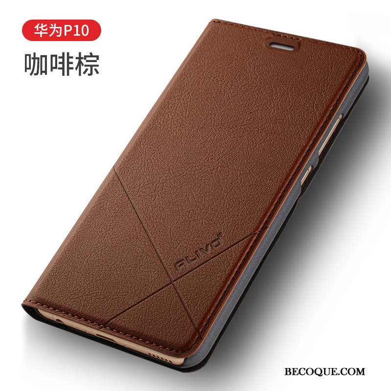 Huawei P10 Étui En Cuir Coque De Téléphone Clamshell Marron Protection Incassable