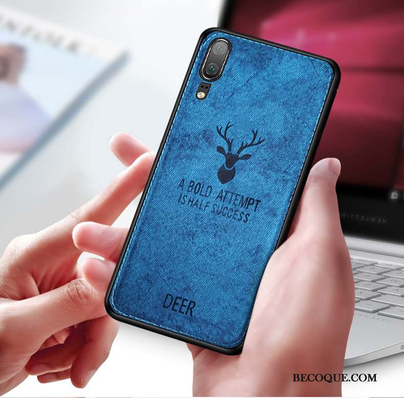 Huawei P20 Coque Créatif Bleu Tissu Étui Très Mince Modèle Fleurie