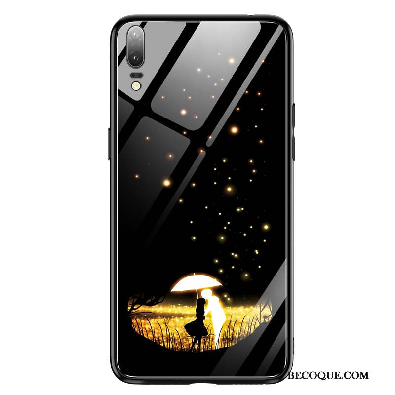 Huawei P20 Coque Lumineuses Protection Amoureux Très Mince Net Rouge Verre
