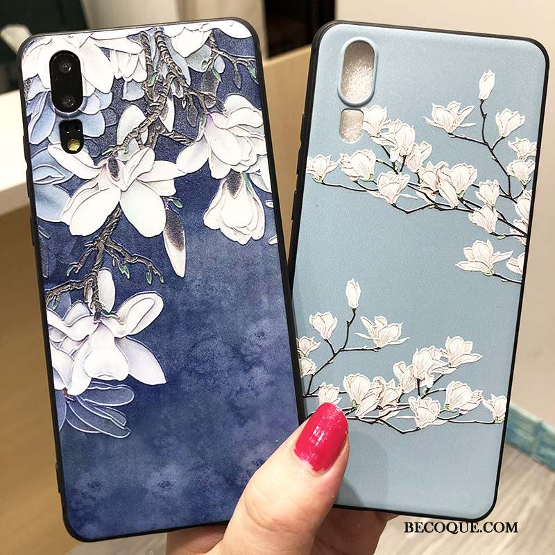 Huawei P20 Coque Protection Gaufrage Créatif Nouveau Floral Personnalité