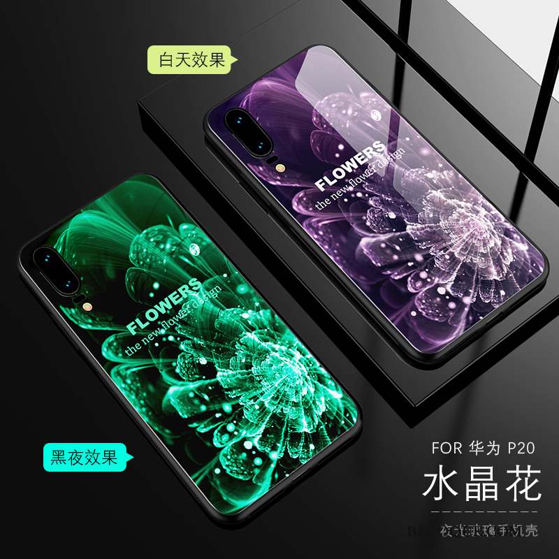Huawei P20 Coque Verre Très Mince Personnalité Silicone Amoureux Violet