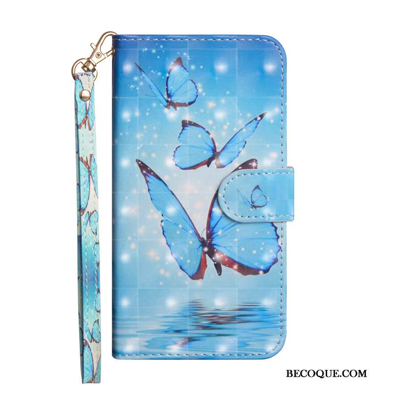 Huawei P20 Lite Coque Papillon Bleu Peinture Étui En Cuir Incassable Housse