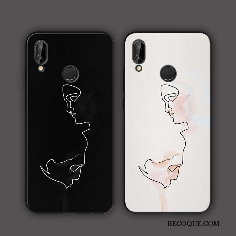 Huawei P20 Lite Coque Téléphone Portable Noir Abstrait Amoureux Silicone Fluide Doux