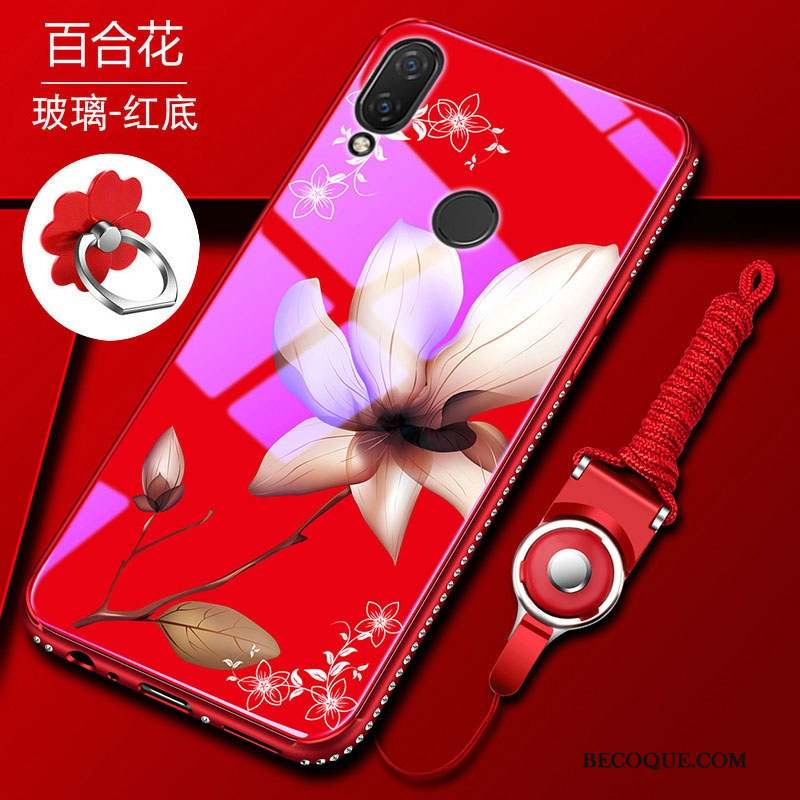 Huawei P20 Lite Jeunesse Incassable Étui Strass Coque De Téléphone Rouge