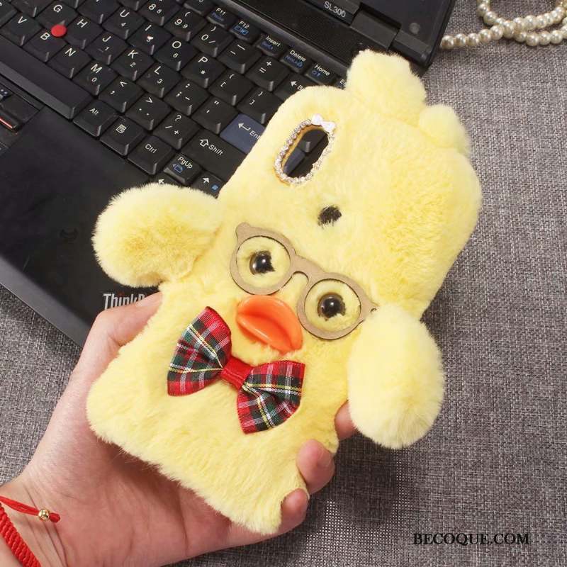 Huawei P20 Lite Strass Fluide Doux Peluche Jaune Coque De Téléphone Canard