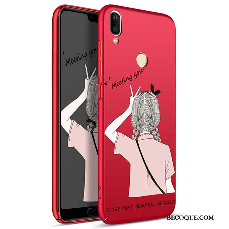 Huawei P20 Lite Étui Coque Délavé En Daim Mince Rouge De Téléphone