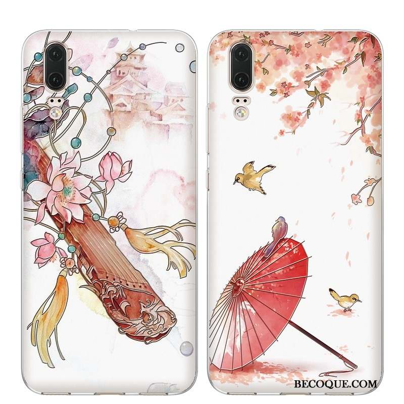 Huawei P20 Silicone Mince Rose Coque De Téléphone Style Chinois Fluide Doux