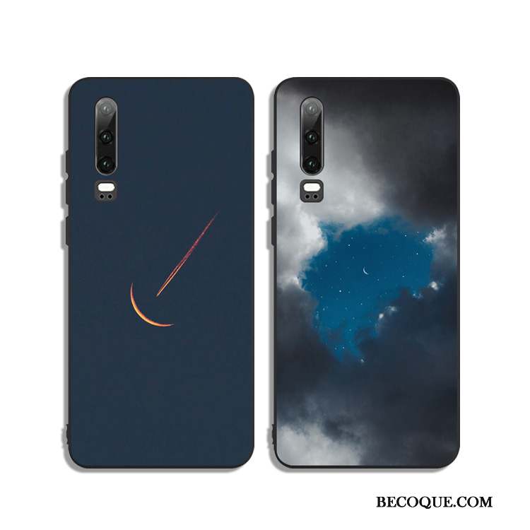 Huawei P30 Coque Business Ciel Étoilé Bleu Silicone Noir Fluide Doux