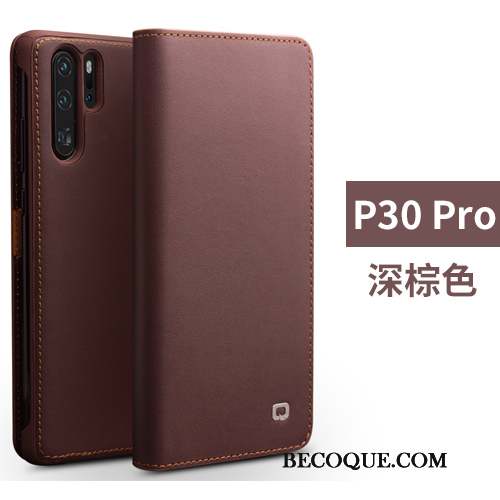 Huawei P30 Coque Business Classic Housse Protection Cuir Véritable Étui En Cuir