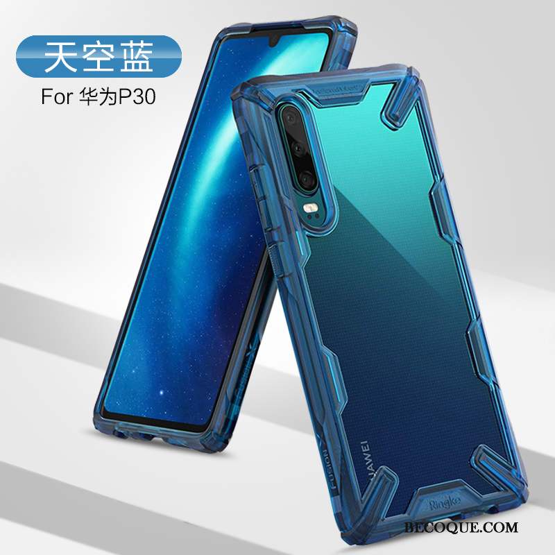 Huawei P30 Coque De Téléphone Protection Silicone Bleu Incassable Très Mince