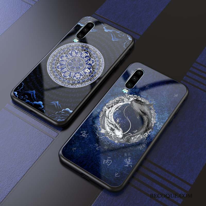 Huawei P30 Coque Incassable Bleu Marque De Tendance Protection Verre Mince