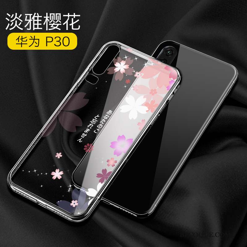 Huawei P30 Coque Marque De Tendance Net Rouge Transparent Noir De Téléphone