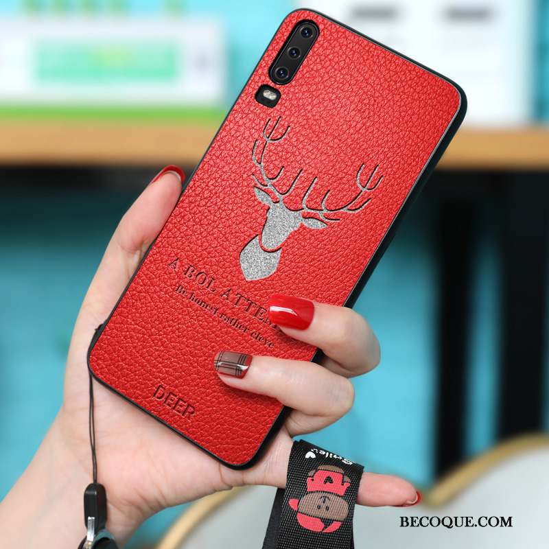 Huawei P30 Coque Rouge Incassable Protection Vent Créatif Cerf