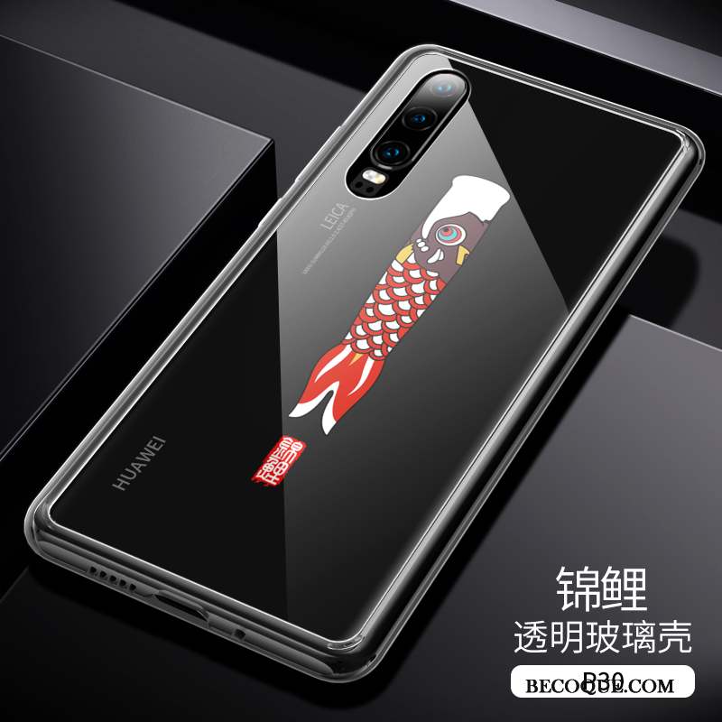 Huawei P30 Coque Style Chinois Très Mince Étui Incassable Noir Verre