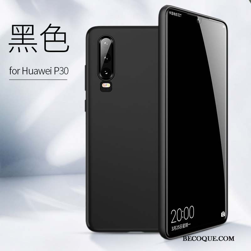Huawei P30 Coque Tout Compris Tendance Fluide Doux Noir Incassable