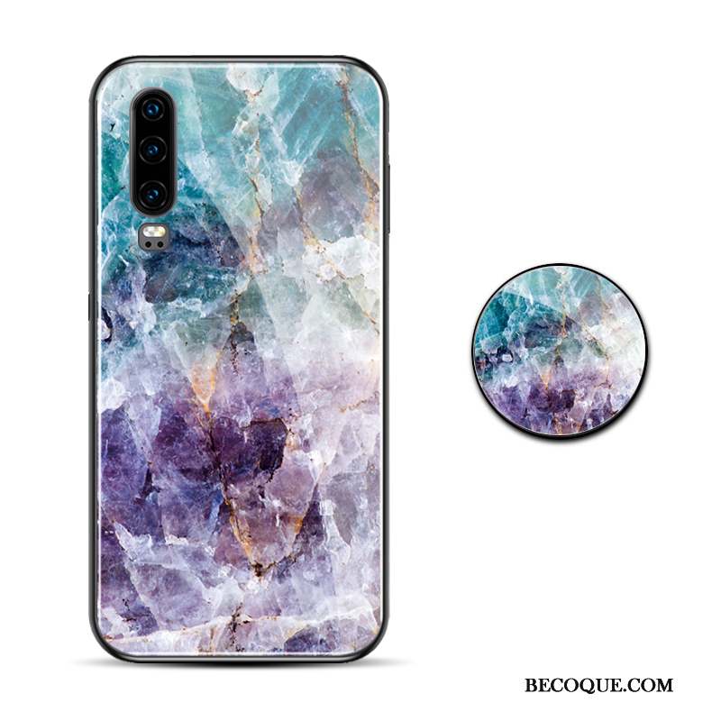 Huawei P30 Coque Verre Modèle Fleurie Vent Simple Grand Violet