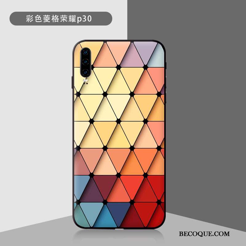 Huawei P30 Coque Verre Trempé Étui Créatif Net Rouge Multicolore Difficile