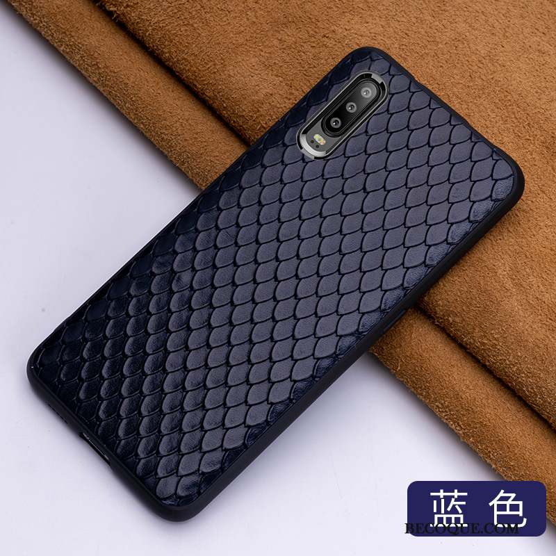 Huawei P30 Cuir Véritable Coque De Téléphone Créatif Qualité Bleu Luxe