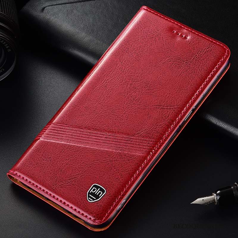 Huawei P30 Lite Coque Étui En Cuir Rouge Cuir Véritable Tout Compris Protection Téléphone Portable