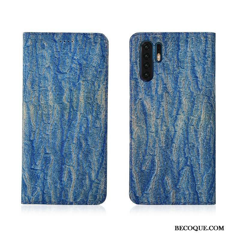 Huawei P30 Pro Coque Fluide Doux Étui En Cuir Téléphone Portable Bleu Nouveau Cuir Véritable