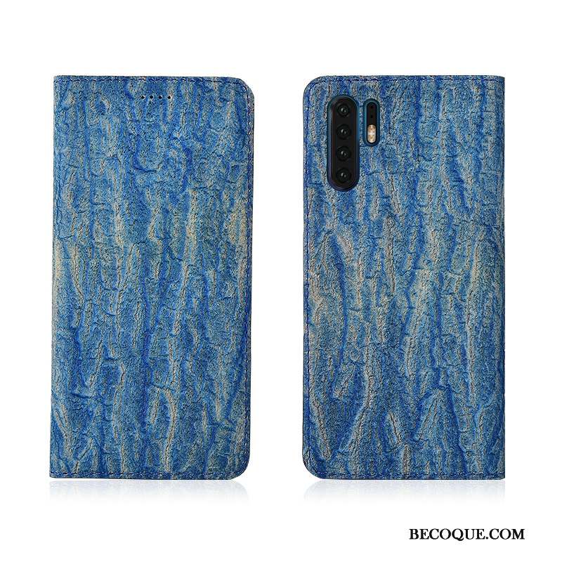 Huawei P30 Pro Coque Fluide Doux Étui En Cuir Téléphone Portable Bleu Nouveau Cuir Véritable