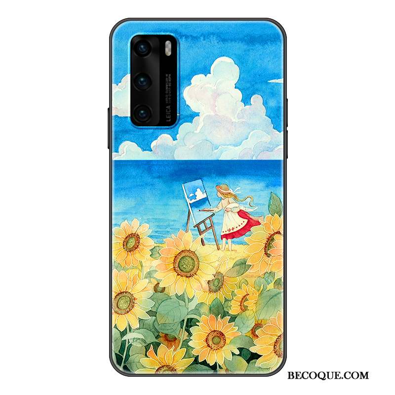 Huawei P40 Coque Art Créatif Délavé En Daim Incassable Personnalité Bleu