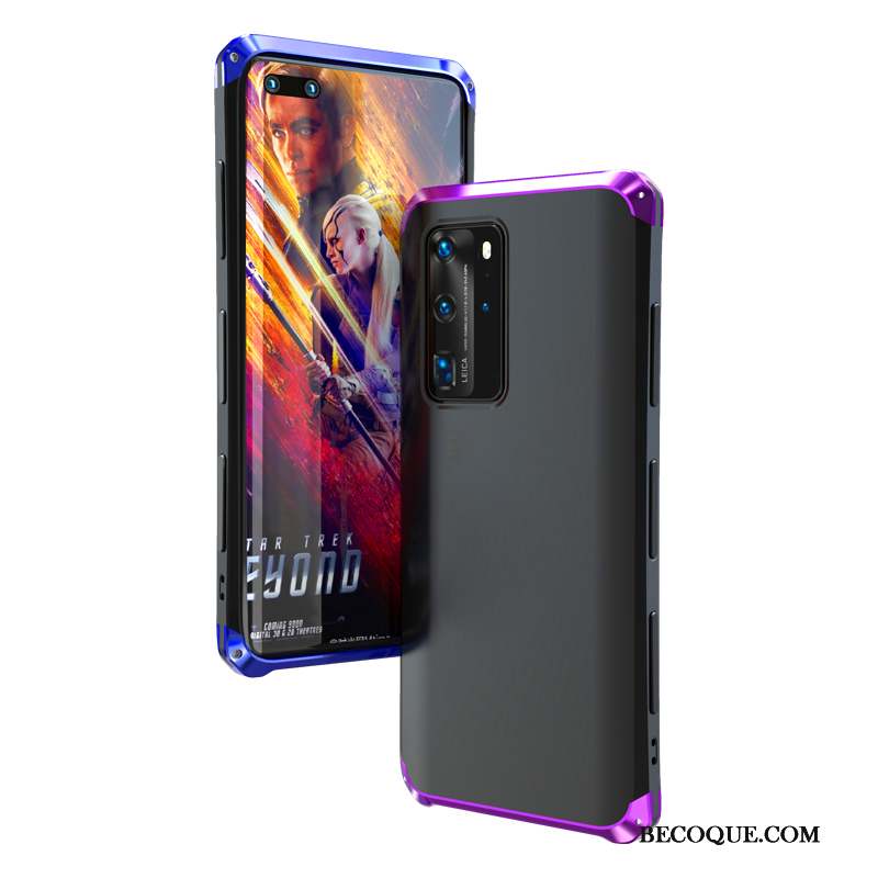 Huawei P40 Coque De Téléphone Métal Net Rouge Violet Personnalité Très Mince