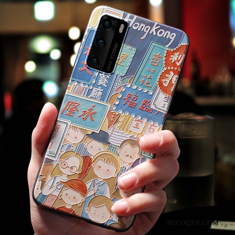 Huawei P40 Coque De Téléphone Silicone Délavé En Daim Dessin Animé Charmant Étui
