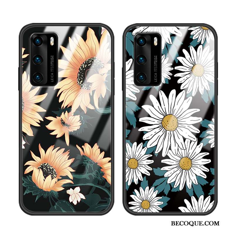 Huawei P40 Coque Incassable Fleur Vent Verre Frais Marque De Tendance