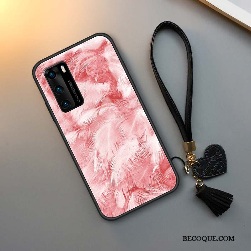 Huawei P40 Coque Incassable Petit Tout Compris Plume Créatif Net Rouge